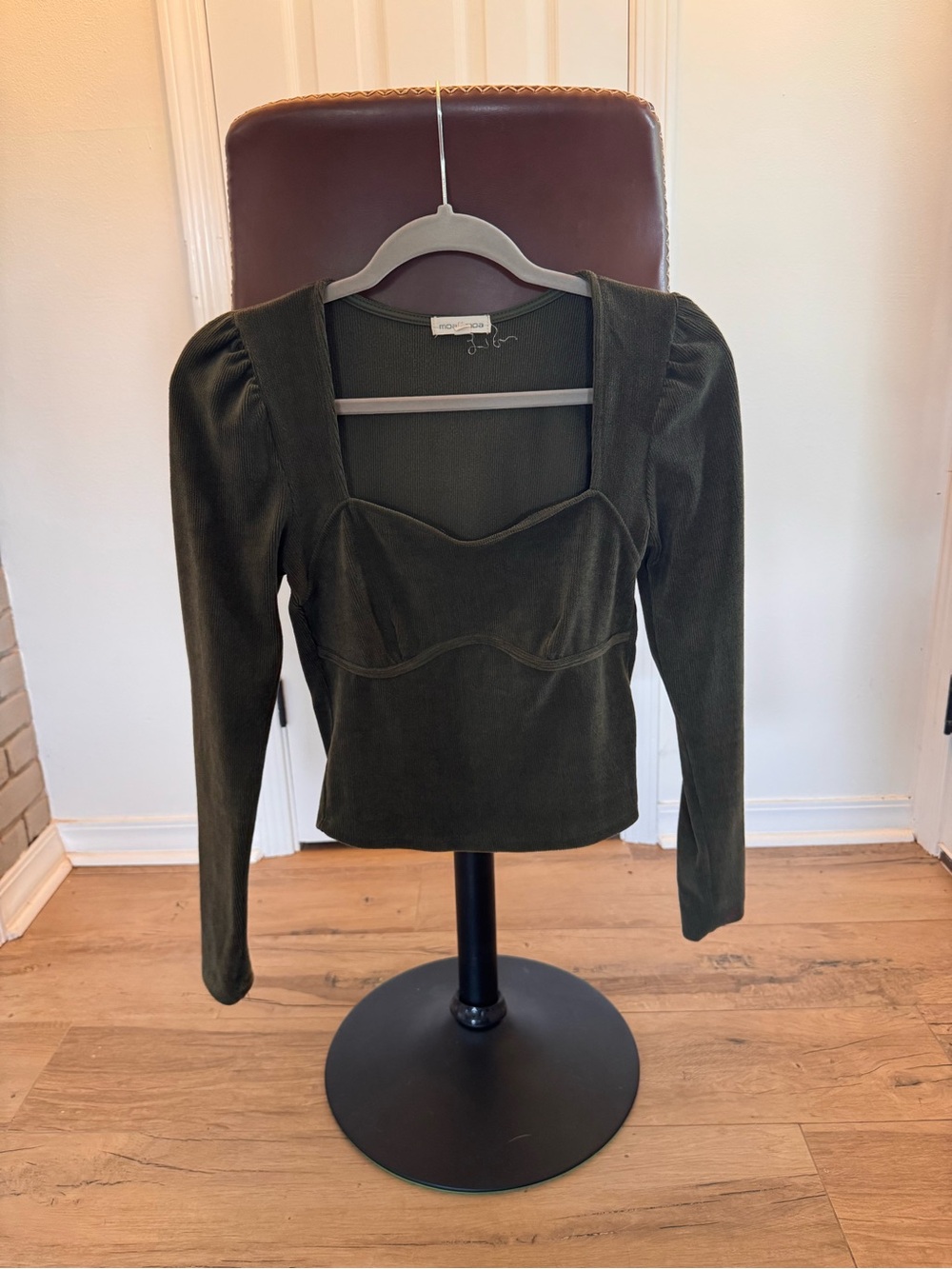 Moa Moa Olive Green Long Sleeve Sweetheart Crop Top
